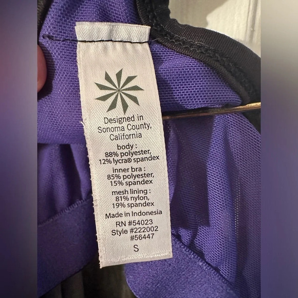 ATHLETA Retro Black Purple Knotted Racerback Paisley Bra S RICH SATURATED COLORS - Picture 6 of 7